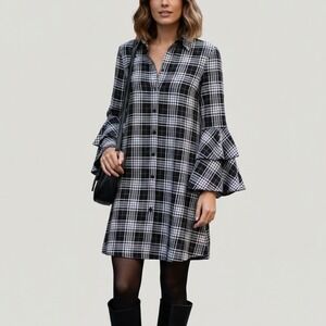 Alice + Olivia Black and White Plaid Mini Dress
